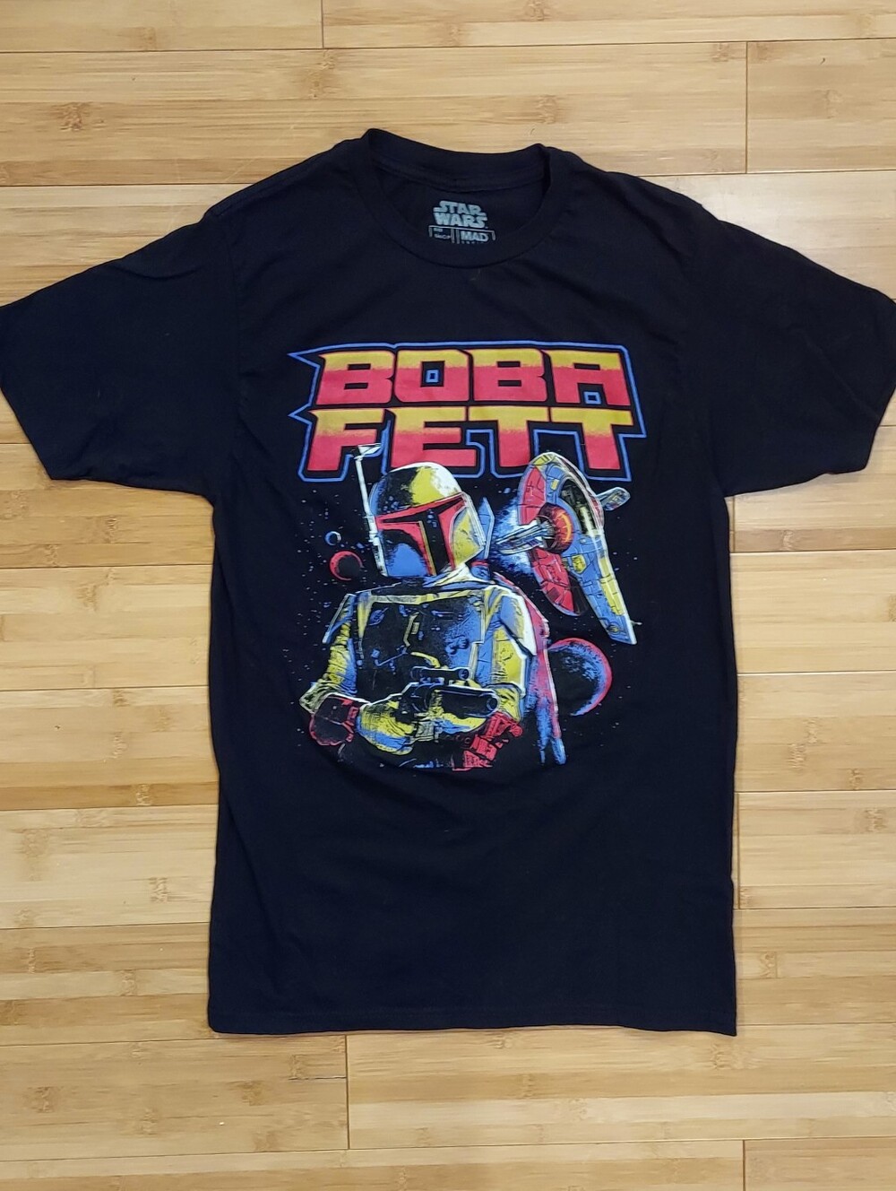 Star Wars Boba Fett Retro Logo Black Graphic Tee Size Small